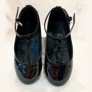 Gucci Black Patent Leather T-strap Ballet Flats Shoes Size 24 US8